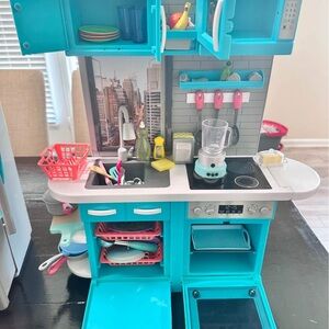 Our Generation Doll Kitchen Refrigerator Table  Chair set with Accessories